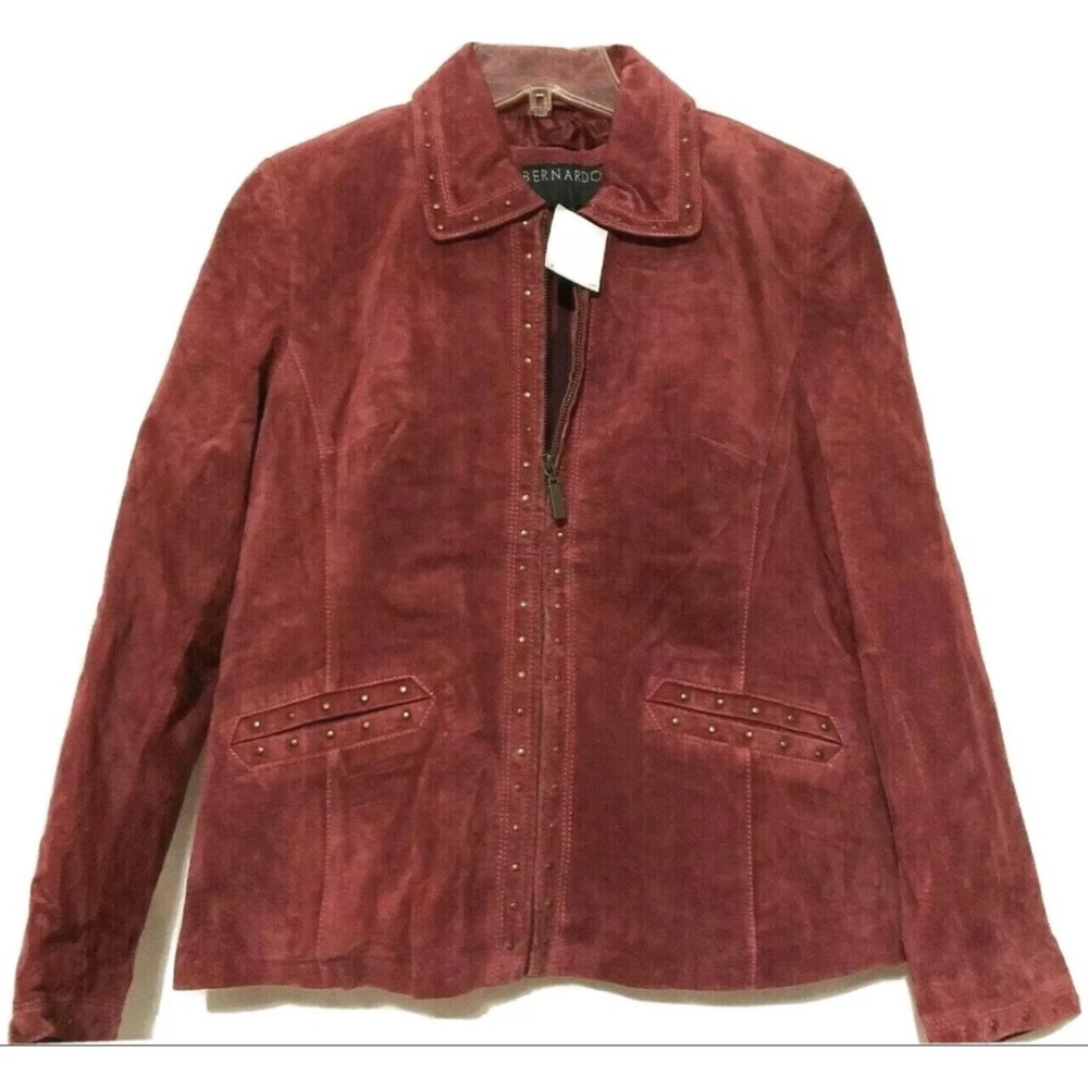 Bernardo Red Leather Stud Suede Zip Jacket 10P
